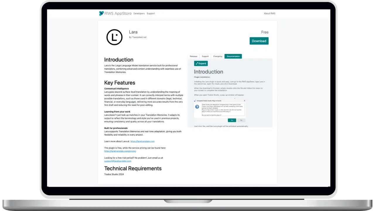 Lara Translate + Trados Studio integration
